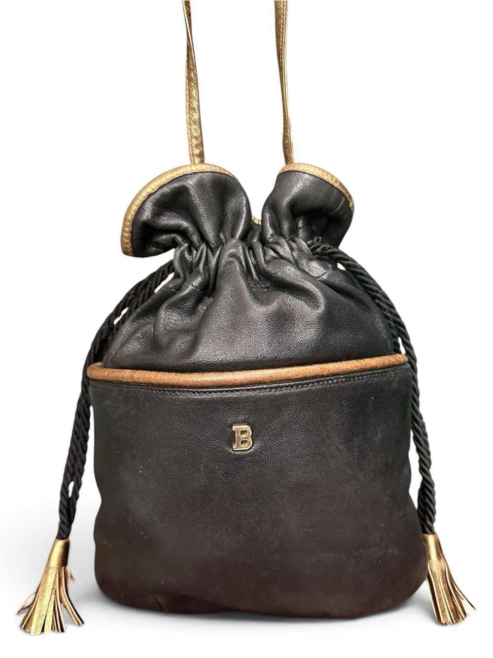 Vintage 1970s Bally Lambskin Leather Bucket Drawstring Bag